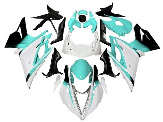Beste Triumph Daytona 675 Triple Motorrad Verkleidung 2013-2016 - Weiss Turkis Blau Glanzendes Schwarz