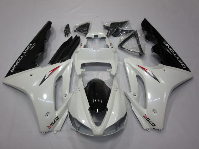 Beste Triumph Daytona 675 Triple Motorrad Verkleidung 2009-2012 - Weiss Glanzendes Schwarz