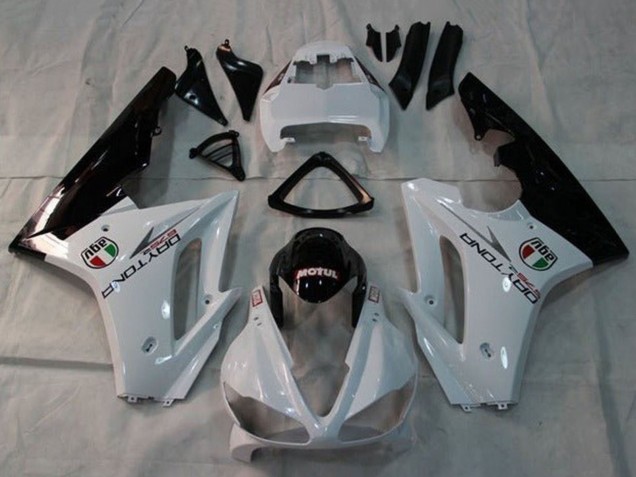 Beste Triumph Daytona 675 Triple Motorrad Verkleidung 2009-2012 - Weiss Glanzendes Schwarz Motul