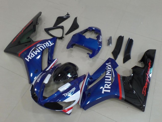 Beste Triumph Daytona 675 Triple Motorrad Verkleidung 2009-2012 - Blau Rot Weiss Glanzendes Schwarz