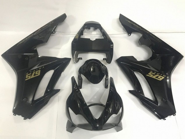 Beste Triumph Daytona 675 Triple Motorrad Verkleidung 2009-2012 - Glanzendes Schwarz Gold Aufkleber