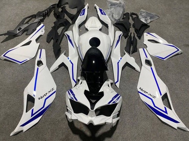 Beste Kawasaki ZX4R ZX-4RR Motorrad Verkleidung 2019-2025 - Weiss Blau Streifen