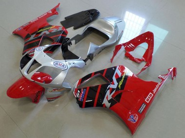 Beste Honda VTR1000 Motorrad Verkleidung 2000-2006 - Silber Rot Glanzendes Schwarz Streifen