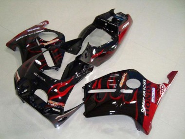 Beste Honda CBR250RR MC19 Motorrad Verkleidung 1988-1989 - Glanzendes Schwarz Rot Flamme