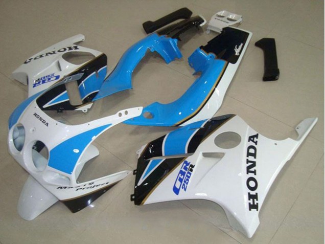 Beste Honda CBR250RR MC19 Motorrad Verkleidung 1988-1989 - Weiss Hellblau Glanzendes Schwarz