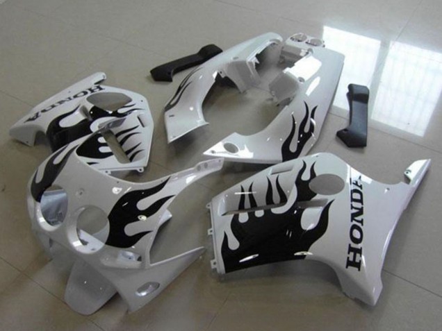Beste Honda CBR250RR MC19 Motorrad Verkleidung 1988-1989 - Weiss Glanzendes Schwarz Flamme