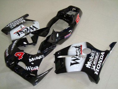 Beste Honda CBR250RR MC19 Motorrad Verkleidung 1988-1989 - Glanzendes Schwarz Weiss West Mobil HRC 4