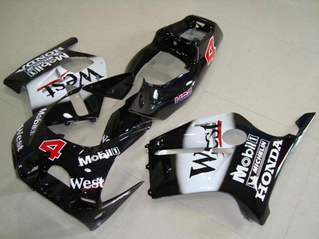 Beste Honda CBR250RR MC19 Motorrad Verkleidung 1988-1989 - Glanzendes Schwarz Weiss West Mobil HRC 4