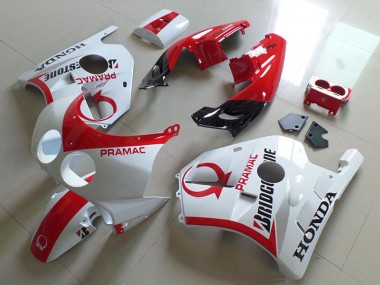 Beste Honda CBR250RR MC22 Motorrad Verkleidung 1990-1998 - Weiss Rot Pramac Bridgestone