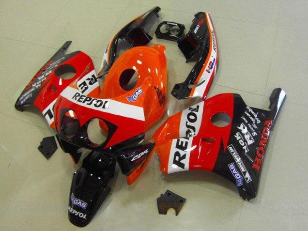 Beste Honda CBR250RR MC22 Motorrad Verkleidung 1990-1998 - Orange Weiss Rot Glanzendes Schwarz HRC Repsol