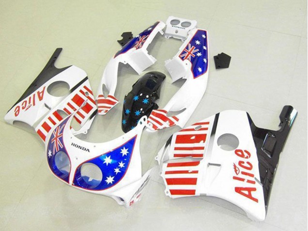 Beste Honda CBR250RR MC22 Motorrad Verkleidung 1990-1998 - Weiss Rot Blau Stern Alice