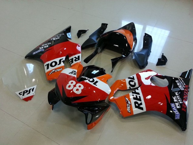 Beste Honda CBR600 F4i Motorrad Verkleidung 2001-2003 - Orange Weiss Rot Glanzendes Schwarz Rennen Repsol 88