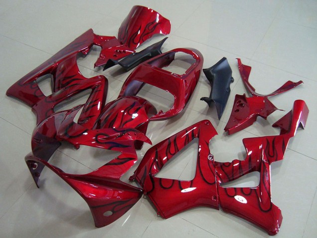 Beste Honda CBR900RR 929 Motorrad Verkleidung 2000-2001 - Rot Glanzendes Schwarz Flamme