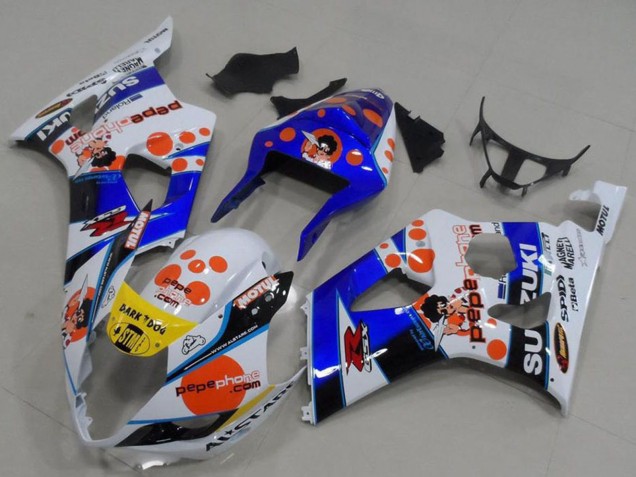 Beste Suzuki GSXR 1000 Motorrad Verkleidung 2003-2004 - Weiss Blau Rot Gelb Pepe Phone
