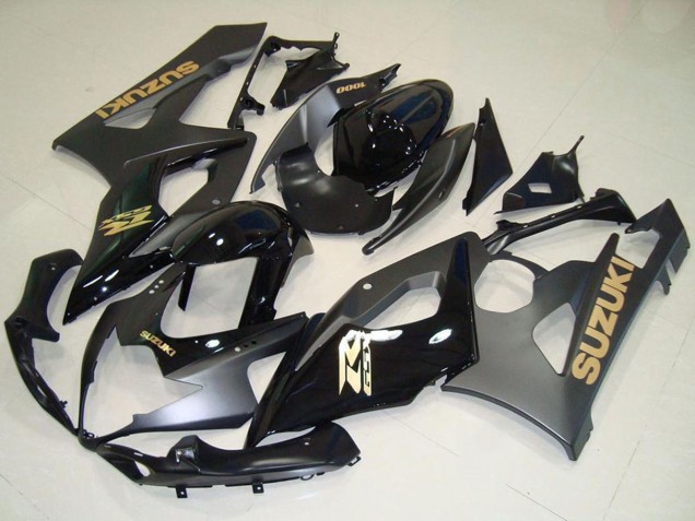 Beste Suzuki GSXR 1000 Motorrad Verkleidung 2005-2006 - Glanzendes Schwarz Matt Schwarz Gold Aufkleber