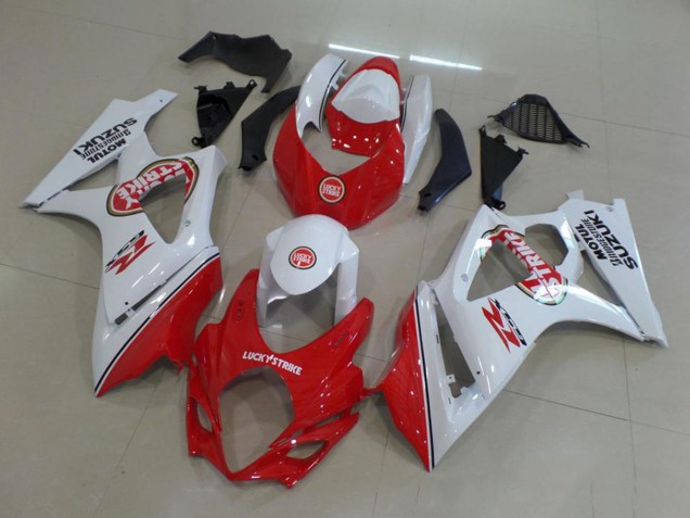 Beste Suzuki GSXR 1000 Motorrad Verkleidung 2007-2008 - Weiss Rot Lucky Strike
