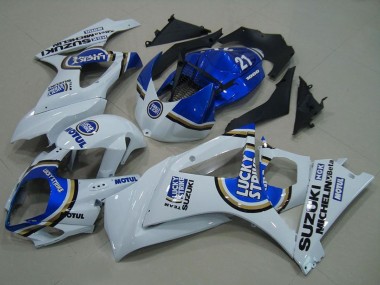 Beste Suzuki GSXR 1000 Motorrad Verkleidung 2007-2008 - Weiss Blau Lucky Strike