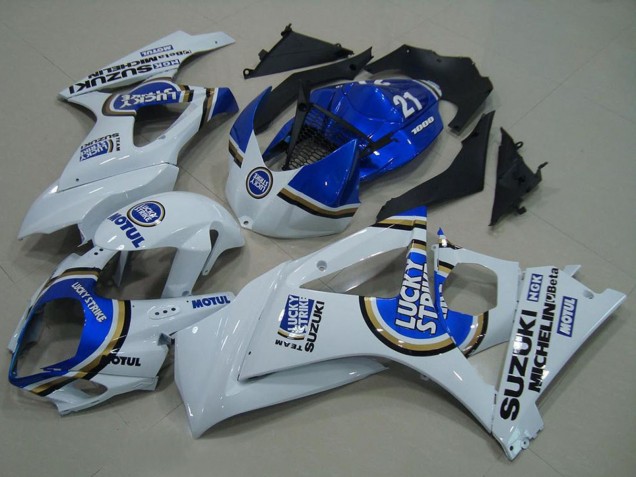Beste Suzuki GSXR 1000 Motorrad Verkleidung 2007-2008 - Weiss Blau Lucky Strike