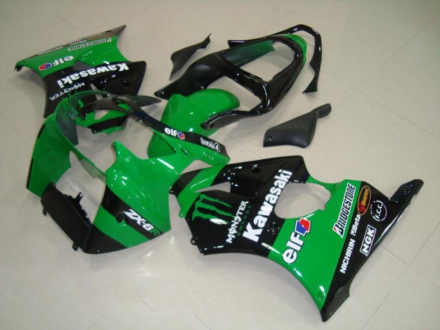 Beste Kawasaki ZX6R Motorrad Verkleidung 2000-2002 - Grun Glanzendes Schwarz Monster