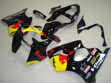 Beste Kawasaki ZX6R Motorrad Verkleidung 2000-2002 - Glanzendes Schwarz Gelb Red Bull