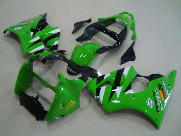 Beste Kawasaki ZX6R Motorrad Verkleidung 2000-2002 - Grun Weiss Glanzendes Schwarz