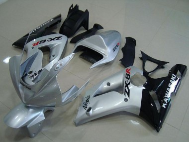 Beste Kawasaki ZX6R Motorrad Verkleidung 2003-2004 - Silber Glanzendes Schwarz