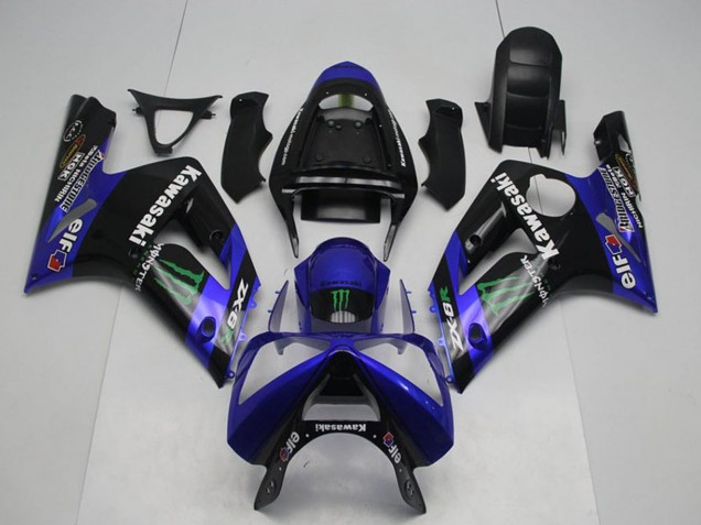 Beste Kawasaki ZX6R Motorrad Verkleidung 2003-2004 - Glanzendes Schwarz Blau Grun Monster