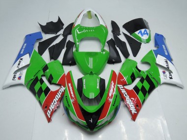 Beste Kawasaki ZX6R Motorrad Verkleidung 2005-2006 - Weiss Grun Rot Blau Schwarz Motocard