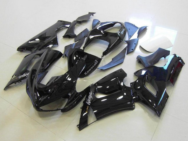 Beste Kawasaki ZX6R Motorrad Verkleidung 2005-2006 - Glanzendes Schwarz Silber Aufkleber