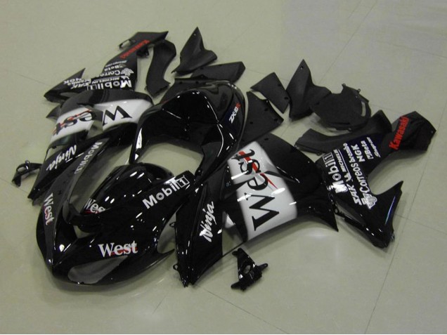 Beste Kawasaki ZX10R Motorrad Verkleidung 2006-2007 - Glanzendes Schwarz Weiss West Rot