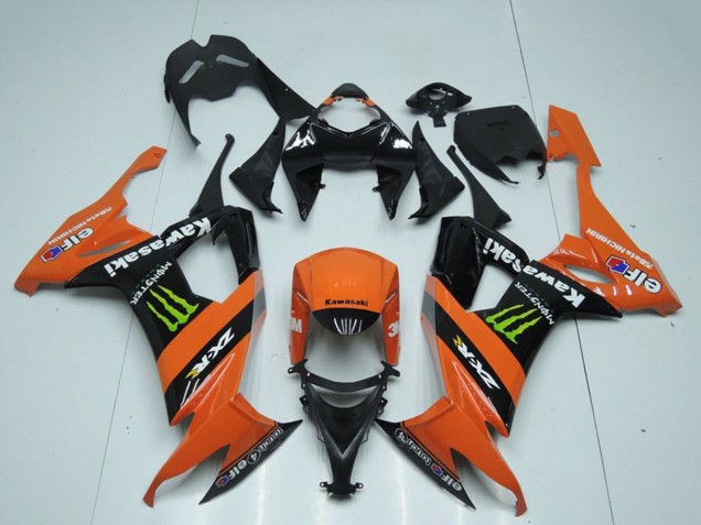 Beste Kawasaki ZX10R Motorrad Verkleidung 2008-2010 - Orange Schwarz Grun Monster
