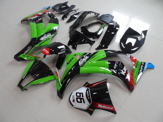 Beste Kawasaki ZX10R Motorrad Verkleidung 2011-2015 - Grun Rot Glanzendes Schwarz KIPS Motocard Elf 66