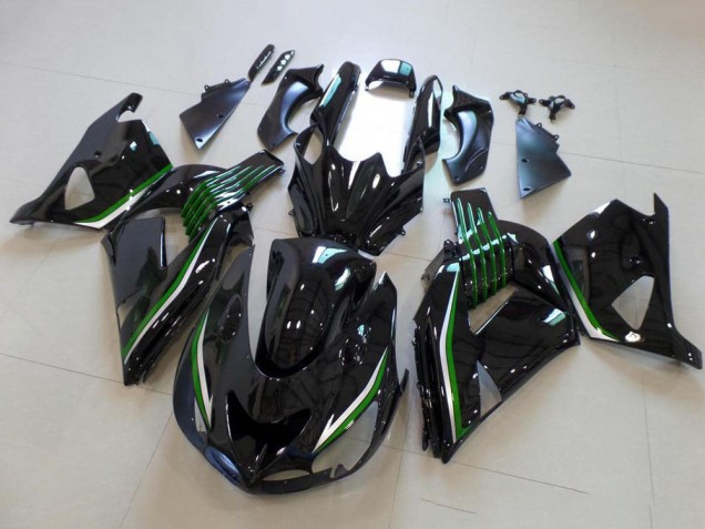 Beste Kawasaki ZX14R ZZR1400 Motorrad Verkleidung 2006-2011 - Glanzendes Schwarz Grun Linie