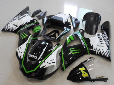Beste Yamaha YZF R1 Motorrad Verkleidung 2000-2001 - Glanzendes Schwarz Weiss Grun Monster