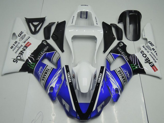 Beste Yamaha YZF R1 Motorrad Verkleidung 2000-2001 - Weiss Blau Schwarz ENEOS Monster