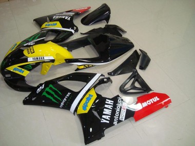 Beste Yamaha YZF R1 Motorrad Verkleidung 2000-2001 - Glanzendes Schwarz Gelb Weiss Rot Monster Motul
