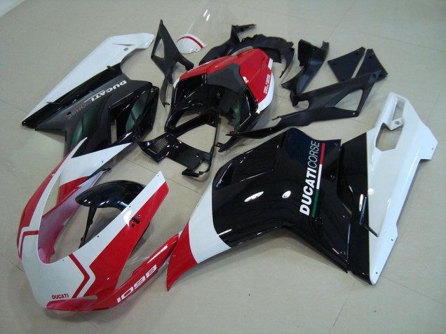 Beste Ducati 1098 Motorrad Verkleidung 2007-2014 - Weiss Rot Glanzendes Schwarz Corse