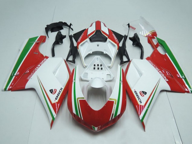 Beste Ducati 1098 Motorrad Verkleidung 2007-2014 - Weiss Rot Grun Streifen