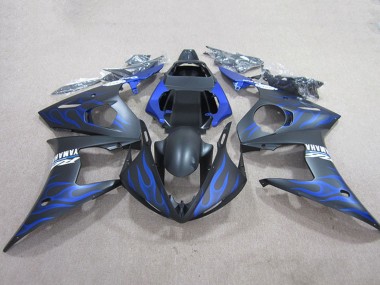 Beste Yamaha YZF R6 Motorrad Verkleidung 2003-2004 - Matt Schwarz Blau Flamme