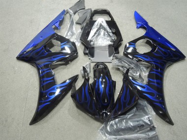 Beste Yamaha YZF R6 Motorrad Verkleidung 2003-2004 - Glanzendes Schwarz Blau Flamme