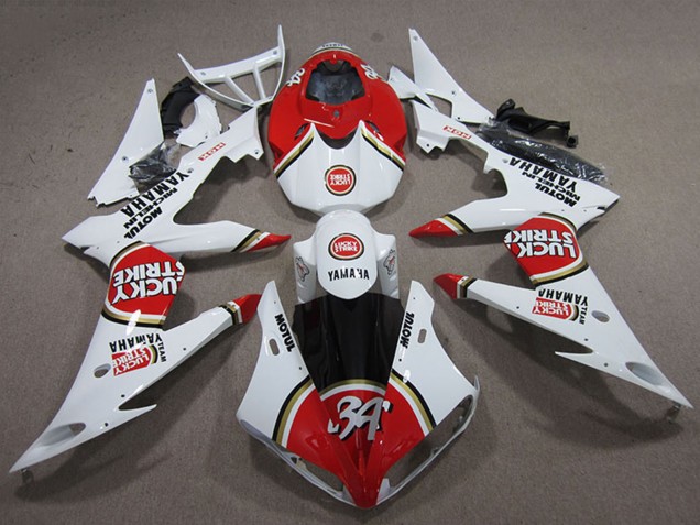Beste Yamaha YZF R6 Motorrad Verkleidung 2008-2016 - Weiss Rot Lucky Strike