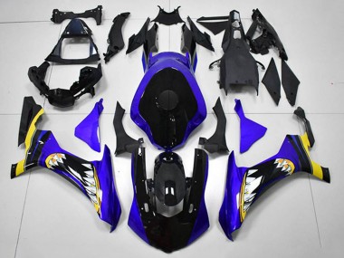 Beste Yamaha YZF R1 Motorrad Verkleidung 2015-2019 - Blau Gelb Glanzendes Schwarz Hai