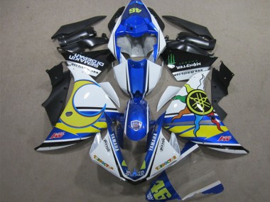 Beste Yamaha YZF R1 Motorrad Verkleidung 2012-2014 - Weiss Blau Gelb Schwarz Pizzoli Semakin Didepan Monster