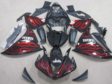 Beste Yamaha YZF R1 Motorrad Verkleidung 2012-2014 - Glanzendes Schwarz Rot Flamme