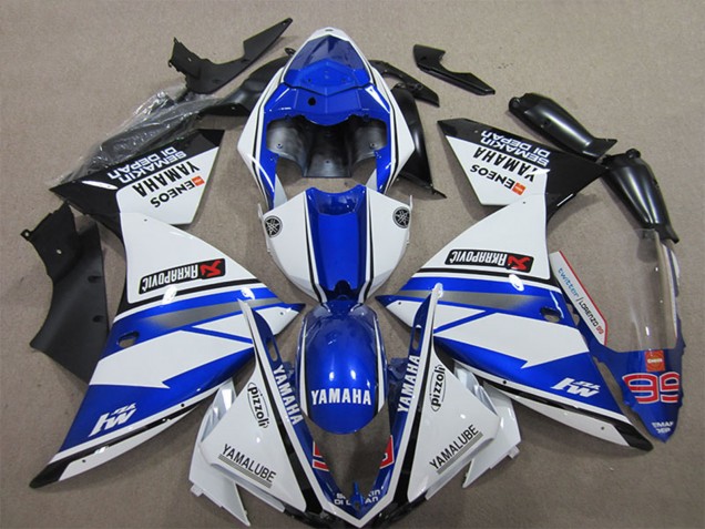Beste Yamaha YZF R1 Motorrad Verkleidung 2012-2014 - Weiss Blau Schwarz Pizzoli ENEOS Yamalube Semakin Didepan