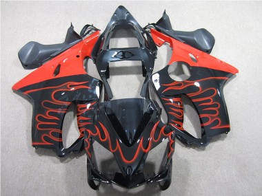Beste Honda CBR600 F4i Motorrad Verkleidung Kit 2001-2003 - Glanzendes Schwarz Rot Flamme