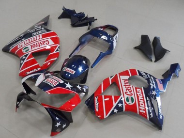 Beste Honda CBR900RR 954 Motorrad Verkleidung 2002-2003 - Blau Rot Cycle World Castrol