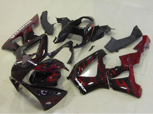 Beste Honda CBR900RR 929 Motorrad Verkleidung 2000-2001 - Glanzendes Schwarz Rot Flamme