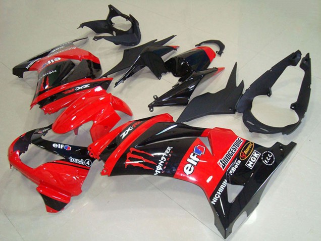 Beste Kawasaki ZX250R Motorrad Verkleidung 2008-2012 - Rot Glanzendes Schwarz Elf Touch4 Monster