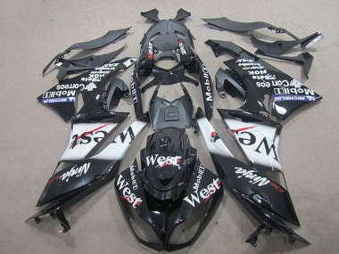 Beste Kawasaki ZX6R Motorrad Verkleidung 2009-2012 - Glanzendes Schwarz Weiss West
